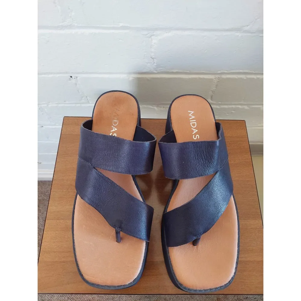 Midas Undry Dk Navy Blue Leather platform wedges, Size EU 38 / AU 7 - Picture 4 of 8